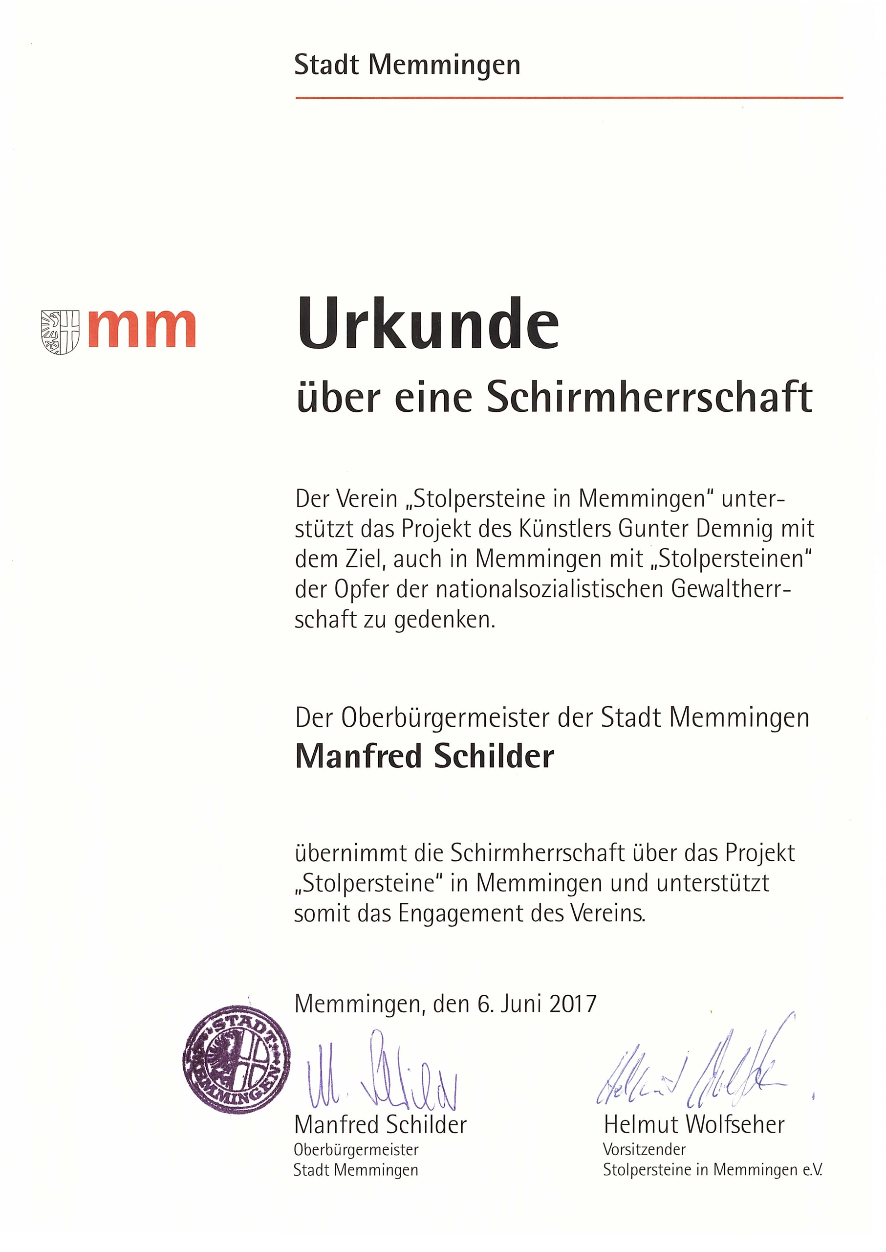 Schirmherrschaft Oberbürgermeister Manfred Schilder